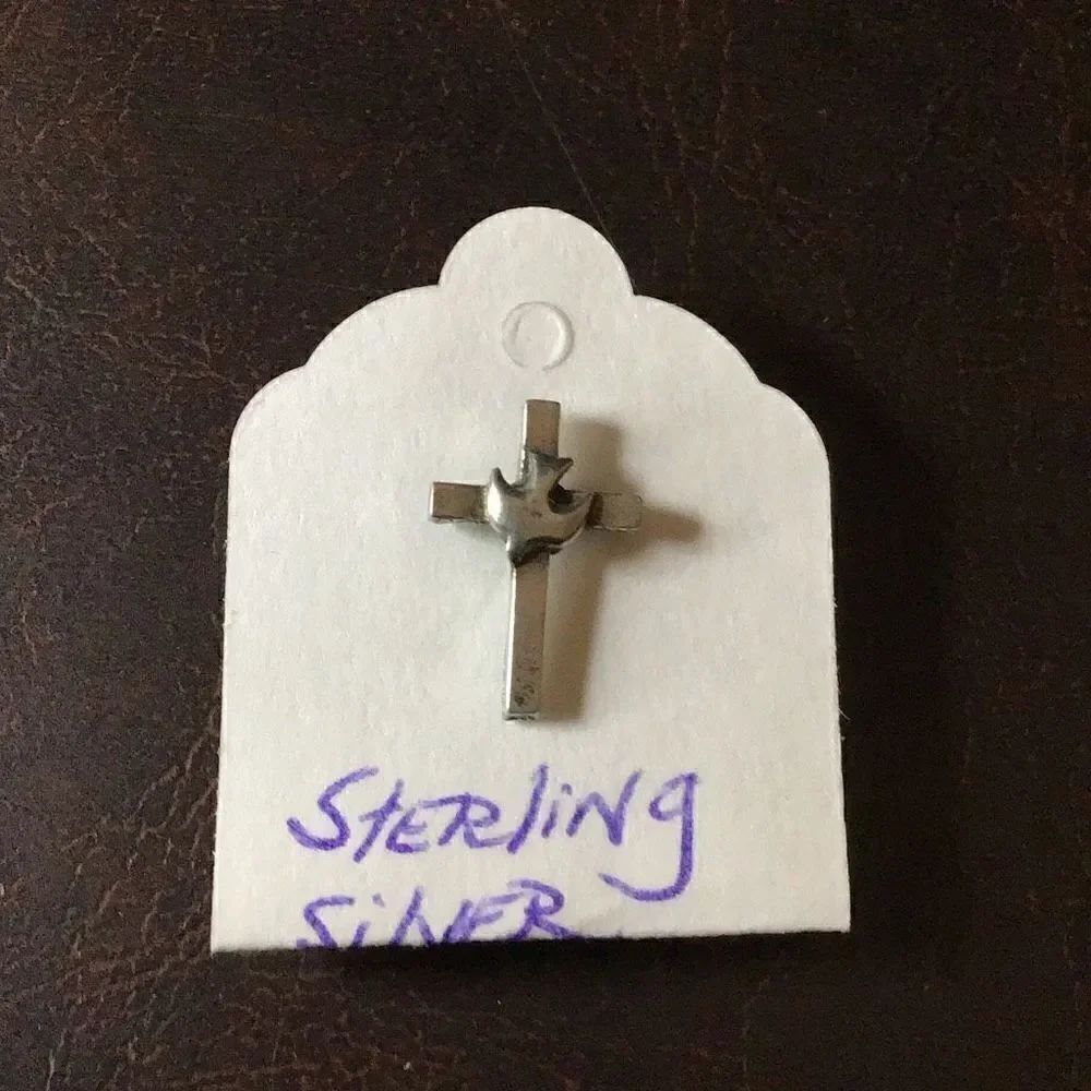 Dove on cross vintage sterling lapel pin